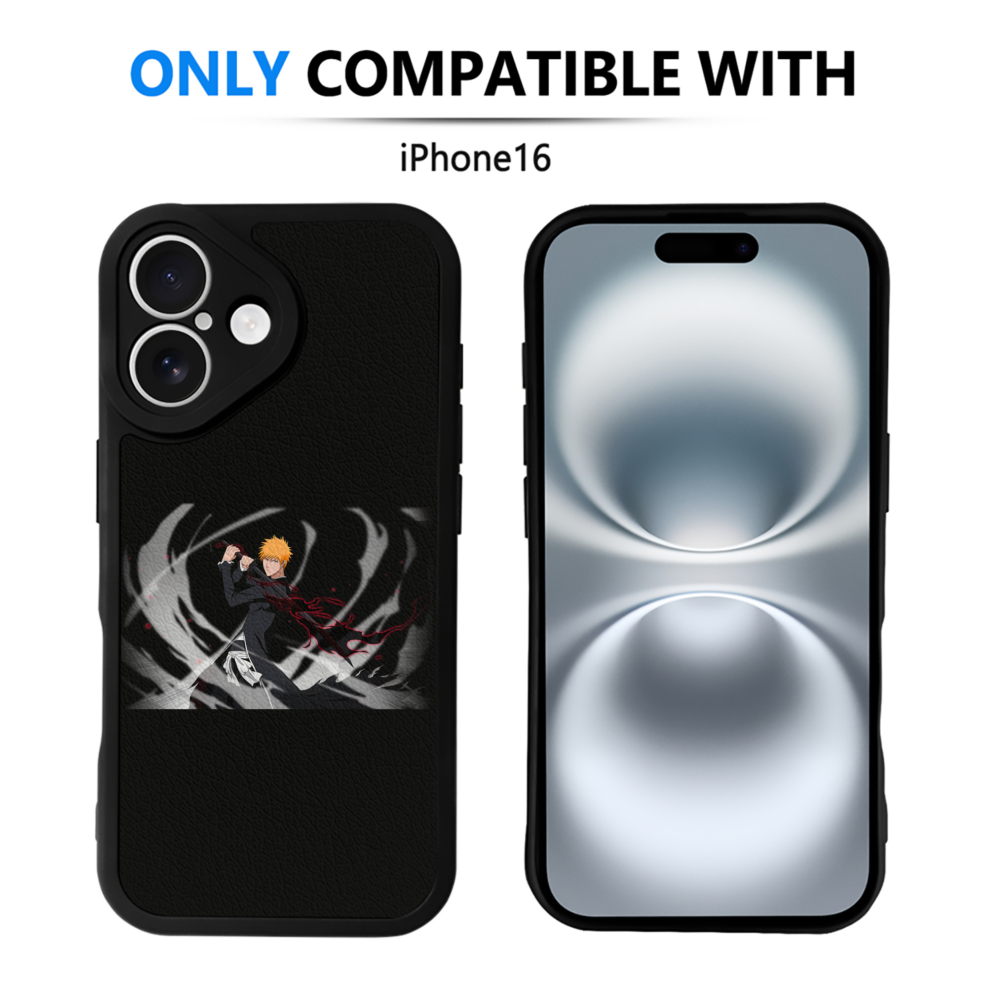 ブリーチ 黒崎一護（くろさき いちご）BLEACH Kurosaki Ichigo 【iPhone 16シリーズ対応】シリコンスマホケース（レザー調） 材質：シリコン